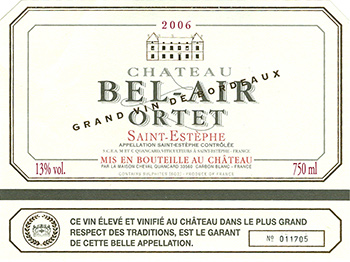 Vin Bordeaux Ch�teau Bel Air Ortet 2006