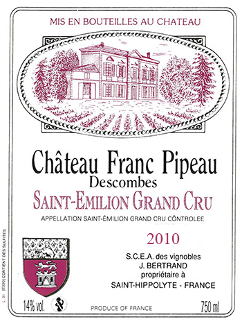 Vin Bordeaux Château Franc Pipeau 2010