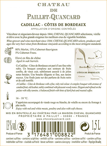 Vin Bordeaux Ch. De Paillet-Cheval Quancard 2009