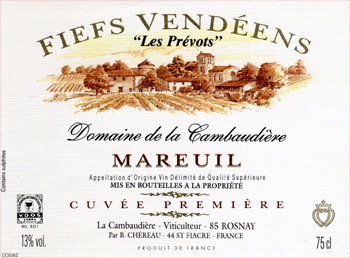 Domaine de la Cambaudière Rouge 2018 Fiefs Vendéens Bernard Chéreau